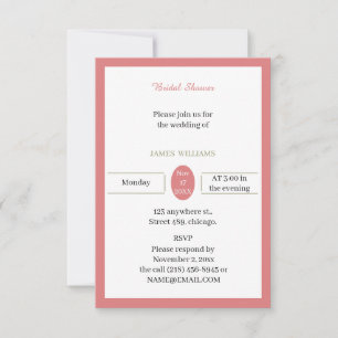 Invitación Ducha Rosa simple casera personalizada