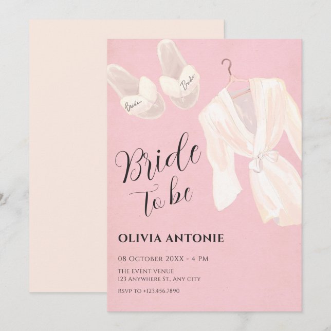 Invitación Ducha rosa suave de novia (Anverso / Reverso)