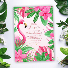 Invitación Ducha rosa tropical de novias