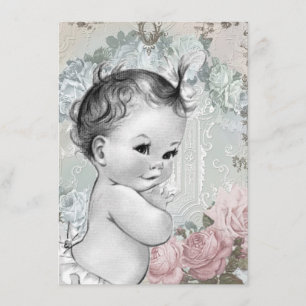 Invitación Ducha rosada y gris del vintage de la niña