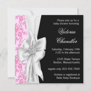 Invitación Ducha rosada y negra elegante de la niña del