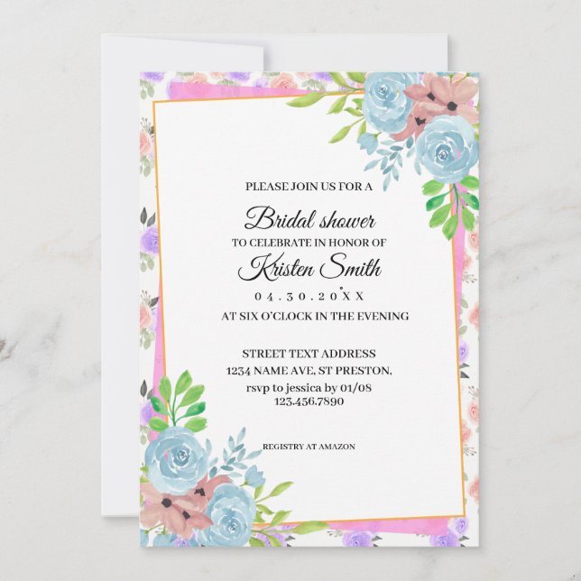 Invitación Ducha Rubor Pink Blud Floral Bride (Anverso)