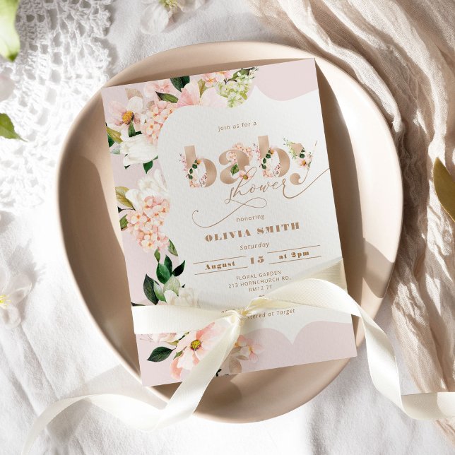 Invitación Ducha Rubor rosa floral elegante para bebé (Subido por el creador)