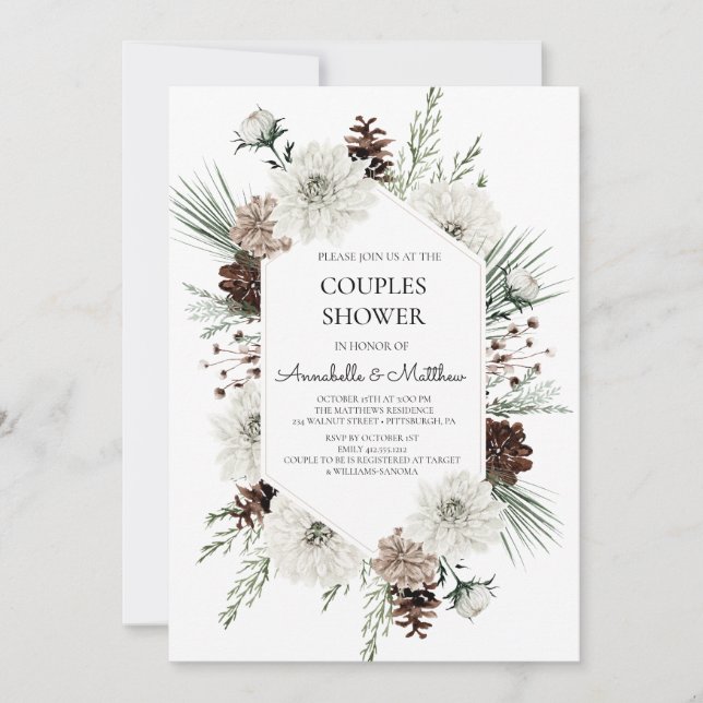 Invitación Ducha Rustic Winter Holiday Couples (Anverso)