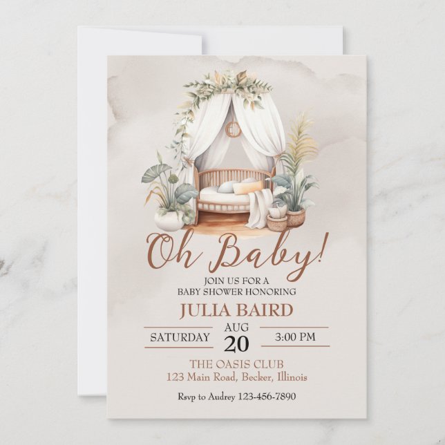 Invitación Ducha Rustica Boho para la cuna de bebé (Anverso)