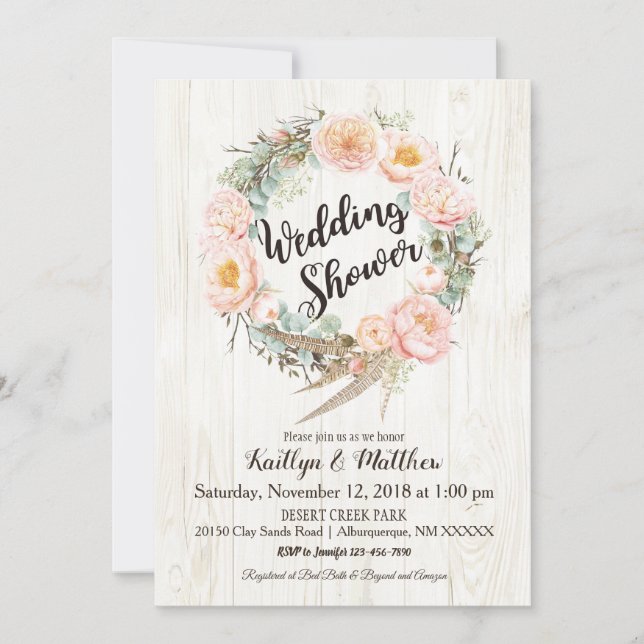 Invitación Ducha rústica de bodas florales (Anverso)