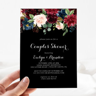 Invitación Ducha rústica de las parejas botánicas negras