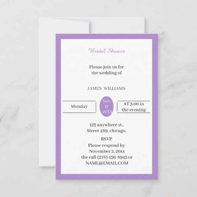 Invitación Ducha simple púrpura para novias (Anverso)