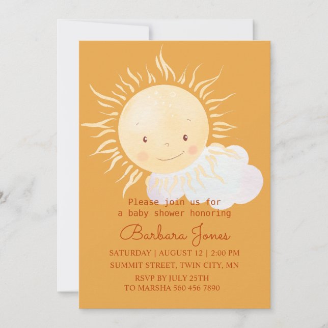 Invitación Ducha Temática Cute Sunshine (Anverso)