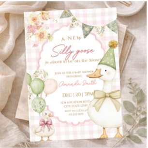 Invitación Ducha Tonta Verde Baby shower de Cuadros Rosados