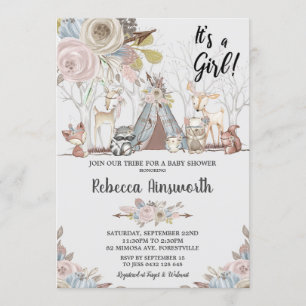 Invitación Ducha tribal de la niña de los animales del
