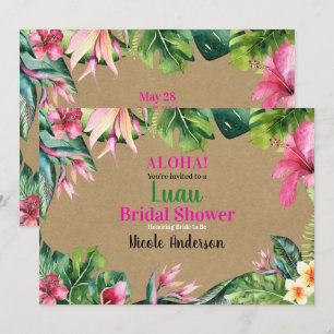 Invitación Ducha tropical Aloha Floral Luau Kraft para novias