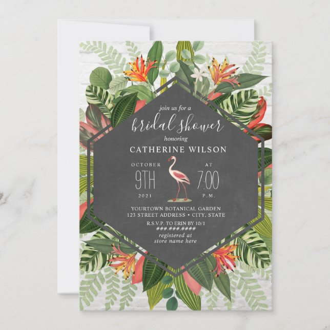 Invitación Ducha tropical botánica Flamingo Bridal (Anverso)