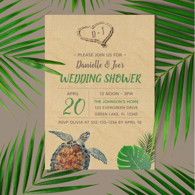 Invitación Ducha Tropical De Boda De Tortugas En El Mar De Pl (Subido por el creador)