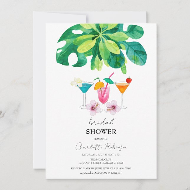Invitación Ducha tropical de novias con cóctel (Anverso)