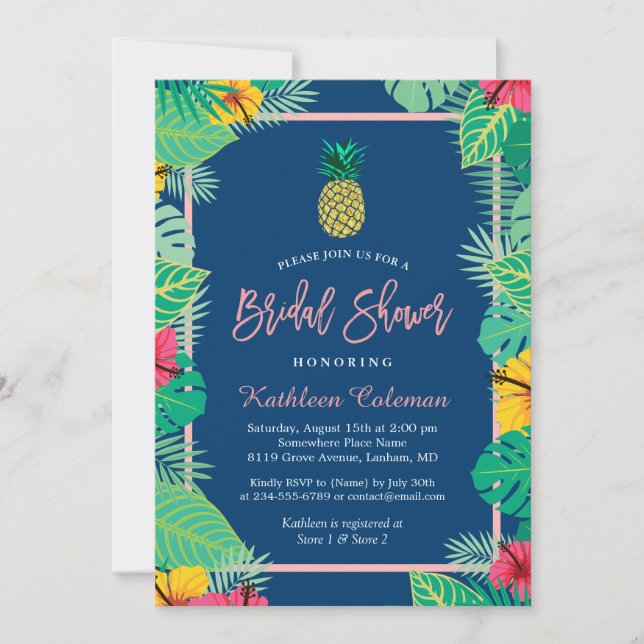 Invitación Ducha tropical de novias | Piña de oro azul de la  (Anverso)