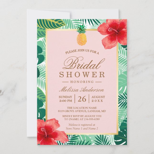 Invitación Ducha tropical de novias | Rosa de piña Rubor (Anverso)