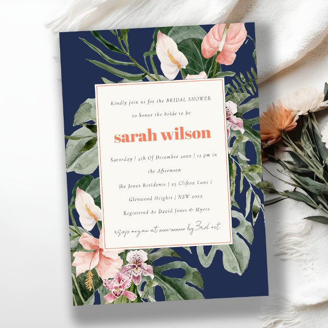 Invitación Ducha tropical floral de boho rosa azul de la mari (Subido por el creador)