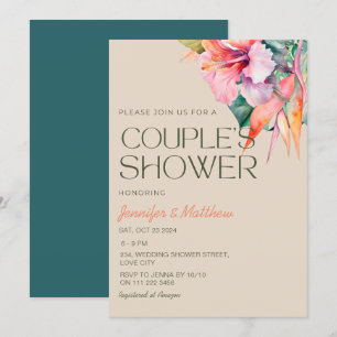 Invitación Ducha Tropical Floral de Hibisco Hawaiano para Par