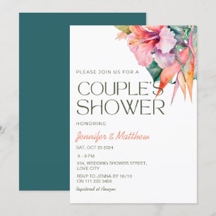 Invitación Ducha Tropical Floral de Hibisco Hawaiano para Par