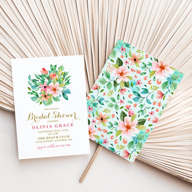 Invitación Ducha tropical floral de la playa de la novia Invi (Subido por el creador)