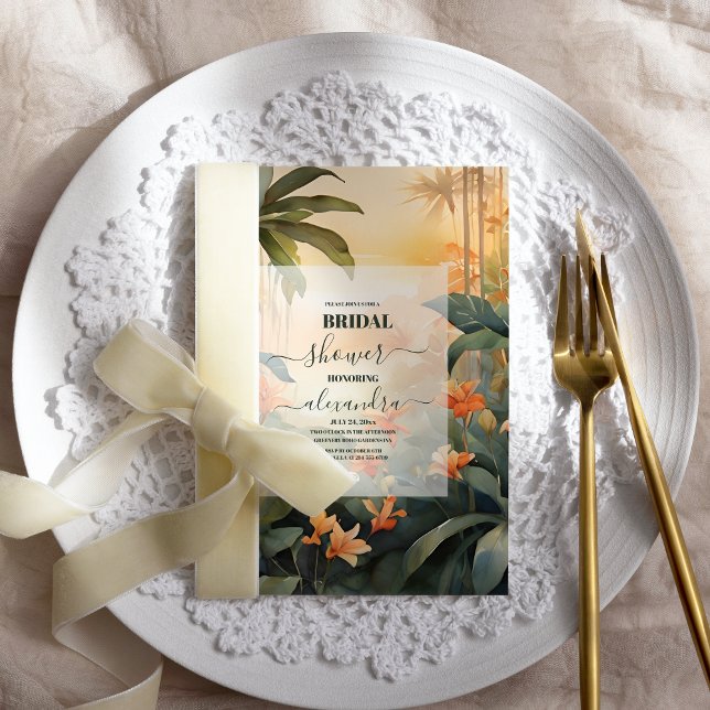 Invitación Ducha tropical floral moderna de verano de novias (Subido por el creador)
