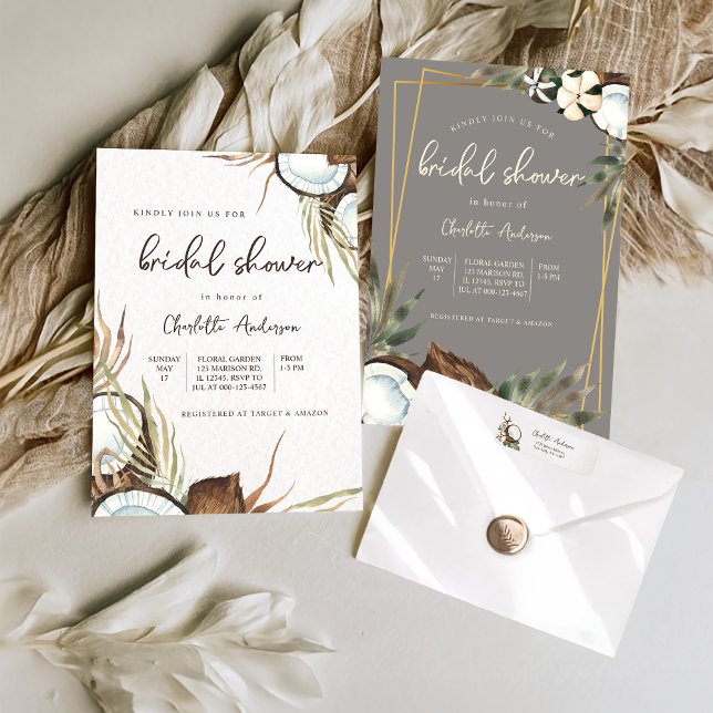 Invitación Ducha tropical hawaiana floral y de nuez de coco (Subido por el creador)