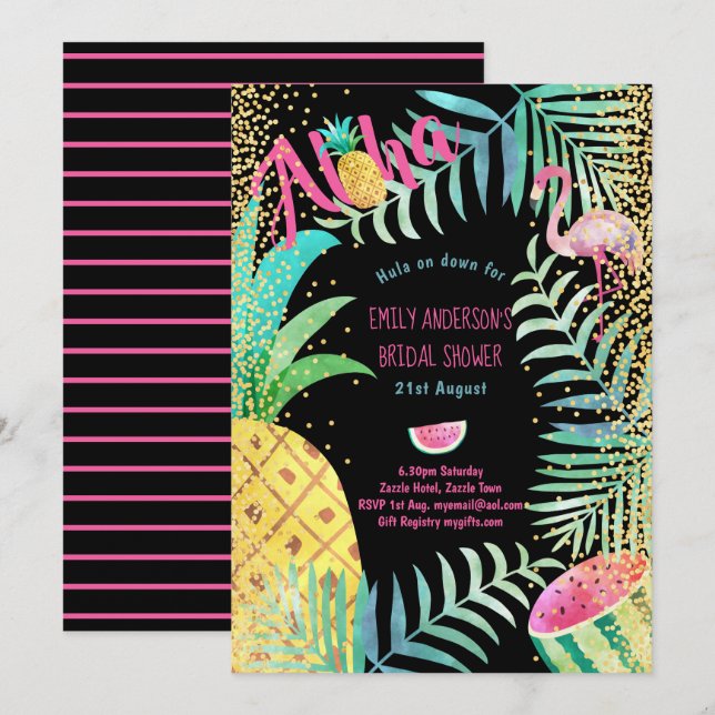 Invitación Ducha tropical hawaiana luau para novias (Anverso / Reverso)