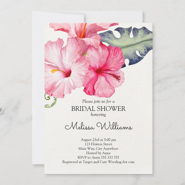 Invitación Ducha tropical hibiscus Summer Bridal (Anverso)