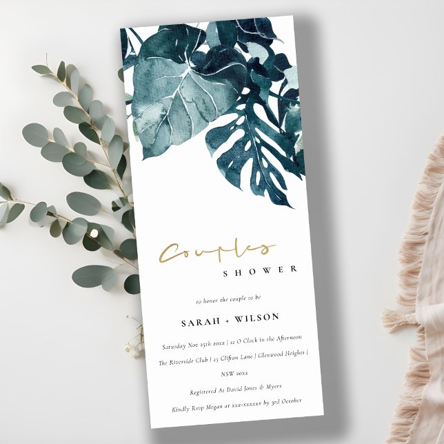 Invitación Ducha Tropical Monstera Blue Foliage Parejas (Subido por el creador)