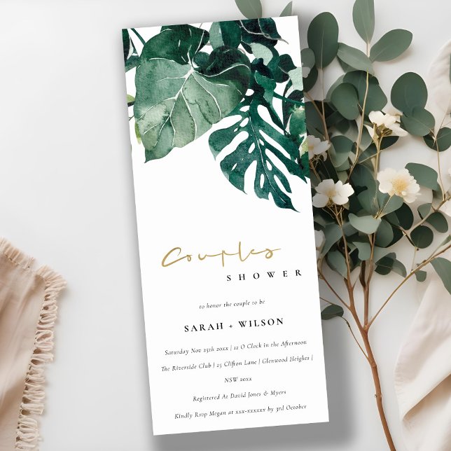Invitación Ducha Tropical Monstera Green Foliage Parejas (Subido por el creador)
