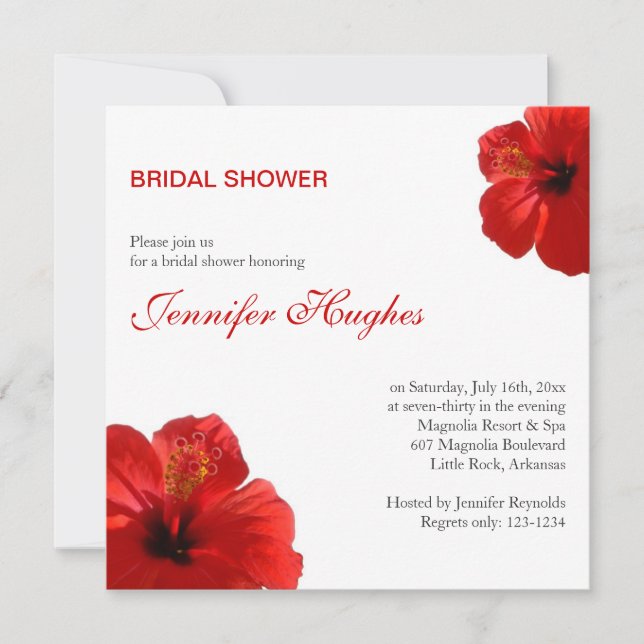 Invitación Ducha tropical roja hibiscus bridal (Anverso)