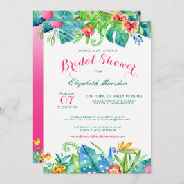 Invitación Ducha tropical rosa Verde azulada floral Ombre de 