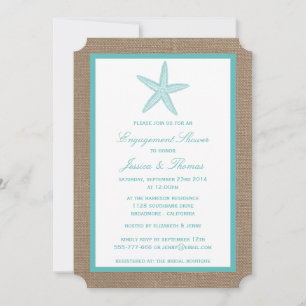 Invitación Ducha Turquoise Starfish Burlap Beach Engower