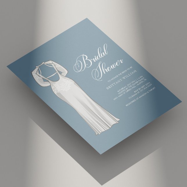 Invitación Ducha unipersonal de nuez azul turbia (Personalized Unique Dusty Blue Bridal Shower Invitation)