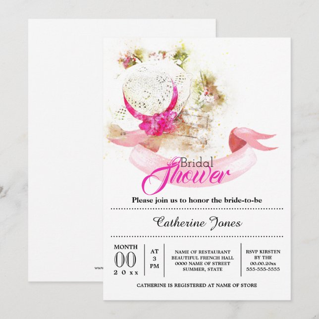 Invitación Ducha veraniega floral gorra toscana de novia (Anverso / Reverso)