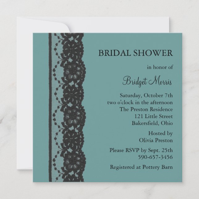 Invitación Ducha verde azulada de novias de encaje francés 2 (Anverso)