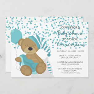 Invitación Ducha verde azulada del oso del bebé del confeti