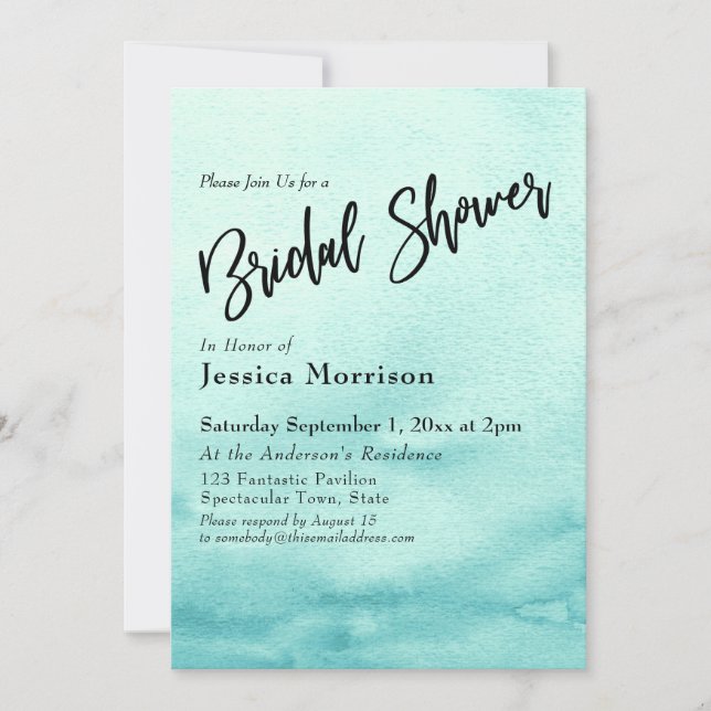 Invitación Ducha verde azulada Ombre Bridal (Anverso)