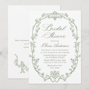 Invitación Ducha verde de novia con arcilla floral de origen 