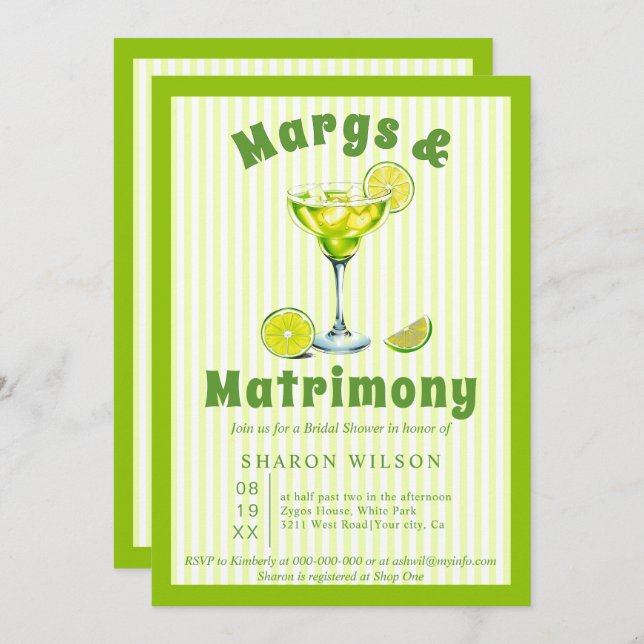 Invitación Ducha verde de novia con cóctel Margs & Matrimony (Anverso / Reverso)