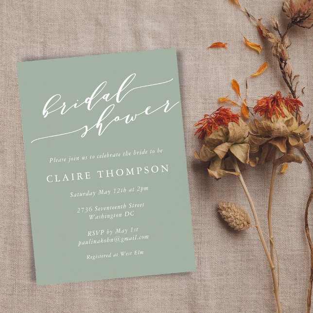 Invitación Ducha verde de novia de Dusty Sage clásico minimal (Subido por el creador)