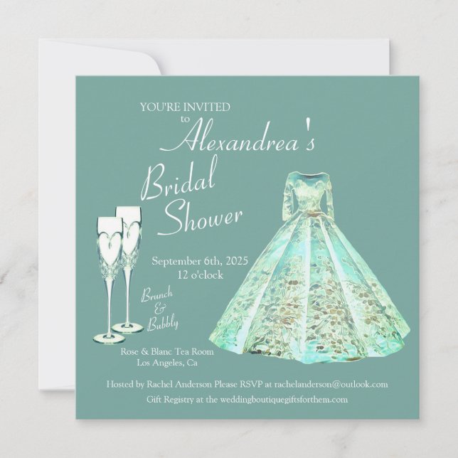 Invitación Ducha verde de novias brunch y bubbly Sage (Anverso)