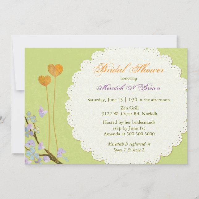 Invitación Ducha verde de novias de primavera romántica (Anverso)
