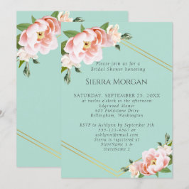 Invitación Ducha verde de novias Rubor Pink Gold Mint