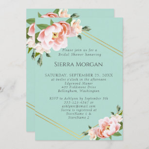 Invitación Ducha verde de novias Rubor Pink Gold Mint