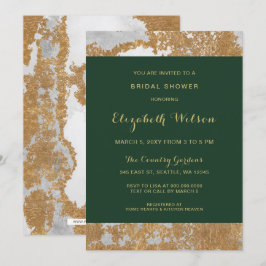 Invitación Ducha verde mármol y dorada de novias