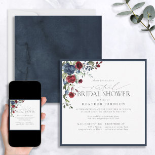 Invitación Ducha virtual botánica de la Marina Blue Burgundy