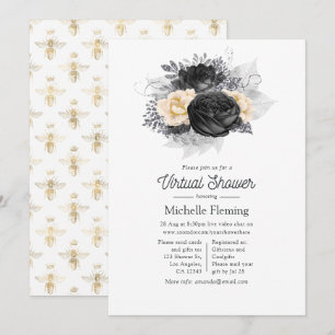 Invitación Ducha virtual de abejas florales vintage