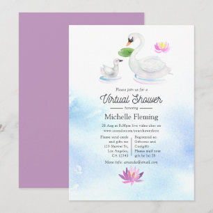 Invitación Ducha Virtual de Bebé Acuarela de Cisne